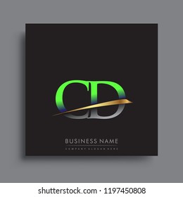 initial letter CD logotype company name colored green and gold swoosh design. vector logo for business and company