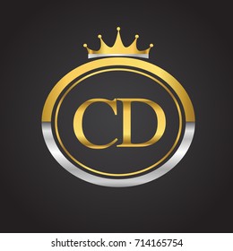initial letter CD logotype company name with oval shape and crown, gold and silver color. vector logo for business and company identity.