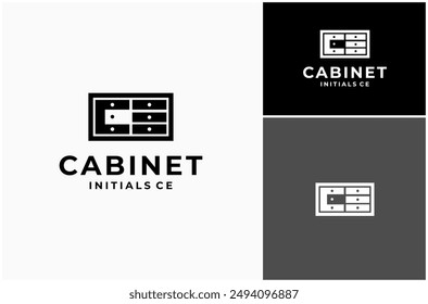 Carta inicial CE Gabinete Cajón Mesa Muebles Decoración del hogar Vector interior Logo Diseño Ilustración