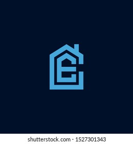 Initial letter CE EC house abstract logo icon design  minimalist monogram property real estate symbol concept  vector