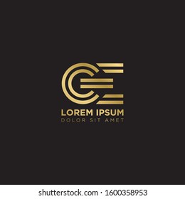 Initial Letter CE linked uppercase overlap modern gold logo vector design template. Suitable for business, consulting group company.