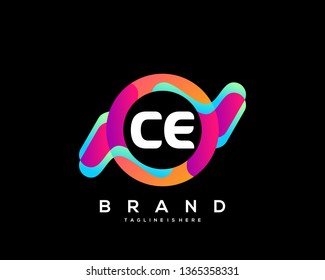 Initial letter CE logo with colorful circle background, letter combination logo design for creative industry, web, business and company. - Vector