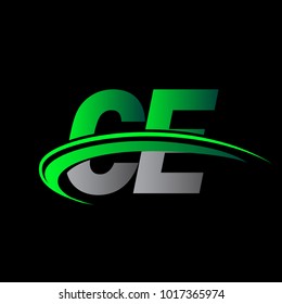 initial letter CE logotype company name colored green and black swoosh design. vector logo for business and company identity.