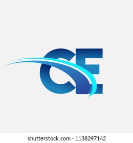 initial letter CE logotype company name colored blue and swoosh design. vector logo for business and company identity.
