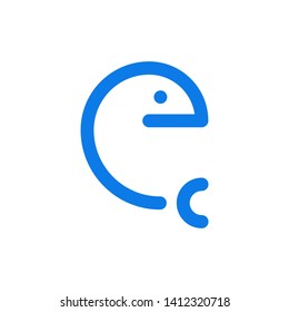 Initial letter ce minimalist typographic art monogram whale/fish shape business brand identity logo, blue color on white background