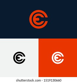 Initial letter CE monogram, wrench negative space logo vector