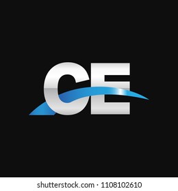Initial letter CE, overlapping movement swoosh logo, metal silver blue color on black background