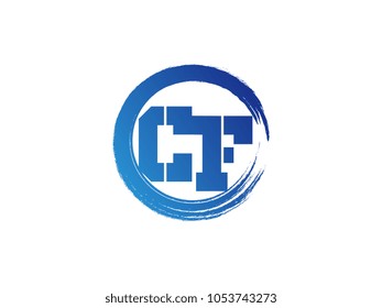 Initial letter CF logo with blue zen brush