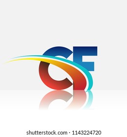 initial letter CF logotype company name colored red and blue and swoosh design. vector logo for business and company identity.
