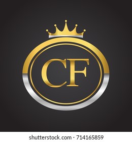 initial letter CF logotype company name with oval shape and crown, gold and silver color. vector logo for business and company identity.