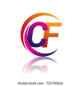 initial letter CF logotype company name orange and magenta color on circle and swoosh design. vector logo for business and company identity.