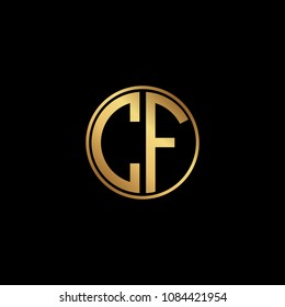 Initial letter CF, minimalist art monogram circle shape logo, gold color on black background