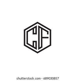 Initial letter CF, minimalist line art monogram hexagon logo, black color