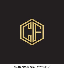 Initial letter CF, minimalist line art hexagon logo, gold color on black background