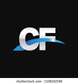 Initial letter CF, overlapping movement swoosh logo, metal silver blue color on black background
