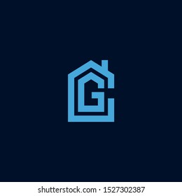 Initial letter CG GC house abstract logo icon design  minimalist monogram property real estate symbol concept  vector