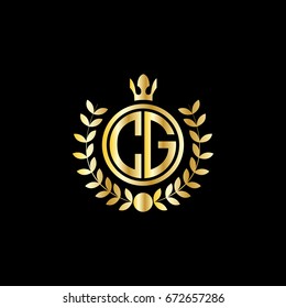 Initial Letter CG Logo Linked Circle Shape with Crown and wheat Icon