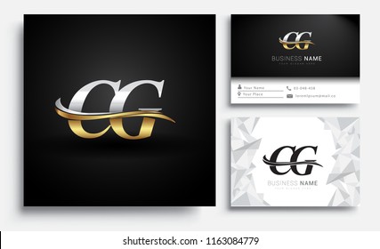 initial letter CG logotype company name colored gold and silver swoosh design. Vector sets for business identity on white background.