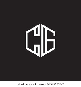 Initial letter CG, minimalist line art monogram hexagon shape logo, white color on black background
