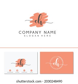 Initial letter CH calligraphy handwritten logo. Feminine logo collections and business card template. handwriting logo of initial signature, wedding, fashion, floral and botanical.