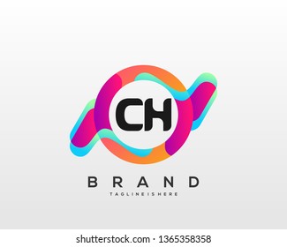 Initial letter CH logo with colorful circle background, letter combination logo design for creative industry, web, business and company. - Vector