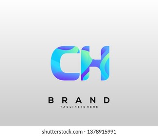 Initial letter CH logo with colorful background, letter combination logo design for creative industry, web, business and company. - Vector