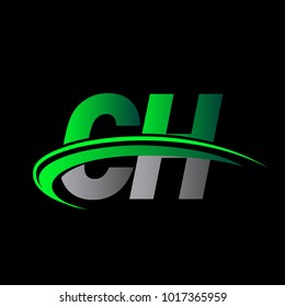 initial letter CH logotype company name colored green and black swoosh design. vector logo for business and company identity.