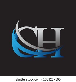 initial letter CH logotype company name colored blue and grey swoosh design. vector logo for business and company identity.