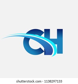 initial letter CH logotype company name colored blue and swoosh design. vector logo for business and company identity.
