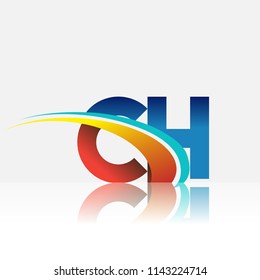 initial letter CH logotype company name colored red and blue and swoosh design. vector logo for business and company identity.
