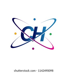 initial letter CH logotype science icon colored blue, red, green and yellow swoosh design. vector logo for business and company identity.