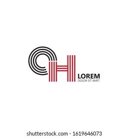 Initial letter ch uppercase modern logo design template elements. Black and red letter Isolated on white background. Suitable for business, consulting group company.
