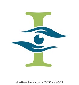 Logotipo de la caridad de la letra inicial I combinado con el símbolo de la mano y del ojo