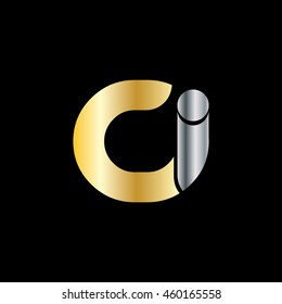 Initial Letter CI Linked Circle Lowercase Logo Gold Silver