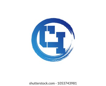 Initial letter CI logo with blue zen brush