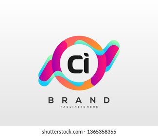 Initial letter CI logo with colorful circle background, letter combination logo design for creative industry, web, business and company. - Vector