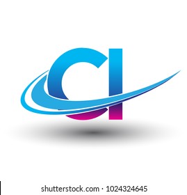 initial letter CI logotype company name colored blue and magenta swoosh design. vector logo for business and company identity.