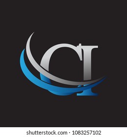 initial letter CI logotype company name colored blue and grey swoosh design. vector logo for business and company identity.