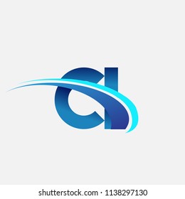 initial letter CI logotype company name colored blue and swoosh design. vector logo for business and company identity.
