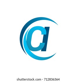 initial letter CI logotype company name blue circle and swoosh design. vector logo for business and company identity.