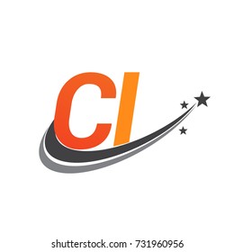 initial letter CI logotype company name colored orange and grey swoosh star design. vector logo for business and company identity.