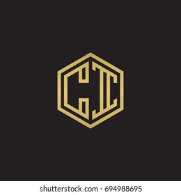 Initial letter CI, minimalist line art hexagon logo, gold color on black background