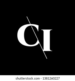 Initial Letter CI Monogram Sliced. Modern logo template isolated on black background