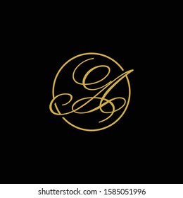 initial letter a circle script logo gold color