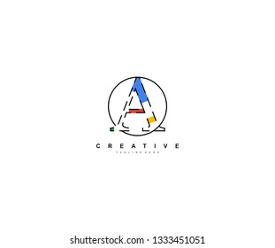 Initial Letter A Circle Stripe Outline Trendy Color Logotype