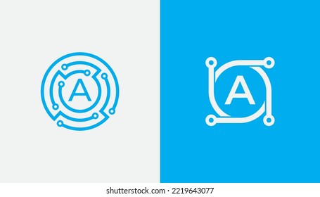 initial Letter A Circle Tech Logo Concept sign icon symbol Element Design. Global, Technology Logotype. Vector illustration