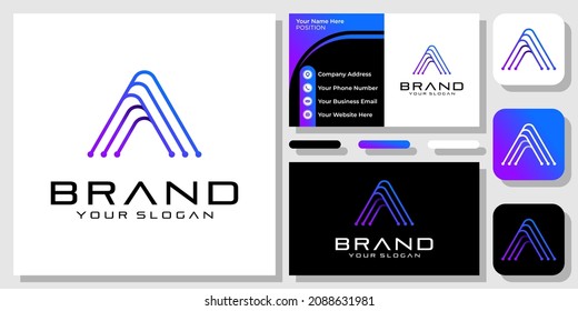 Initial Letter A Circuit Board Technology Connection Modern Logo Design with Business Card Template