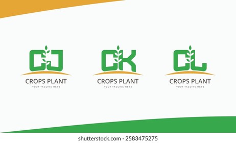 Initial letter CJ, CK, and CL with grow plant agriculture farm logo design vector illustration