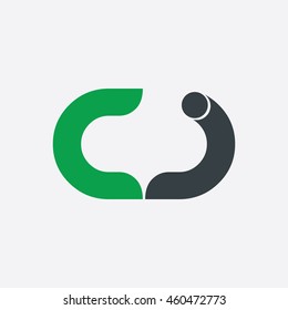 Initial Letter CJ Linked Circle Lowercase Logo Green Black