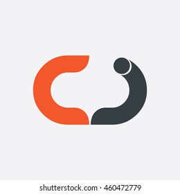 Initial Letter CJ Linked Circle Lowercase Logo Orange Black